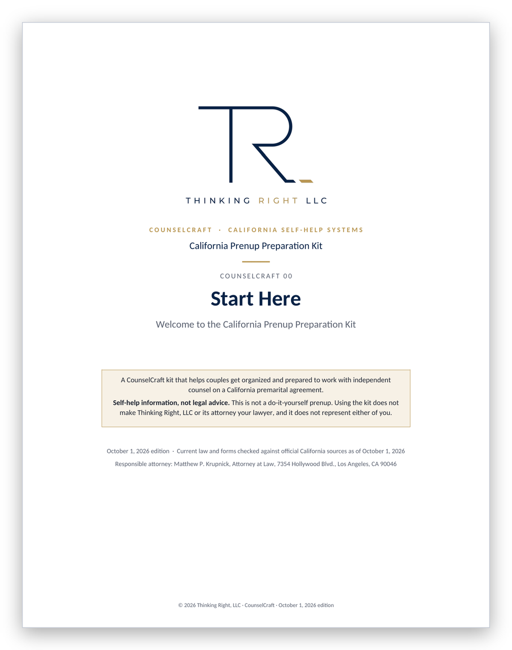 California Prenup Preparation Kit preview (1 of 3) — CounselCraft