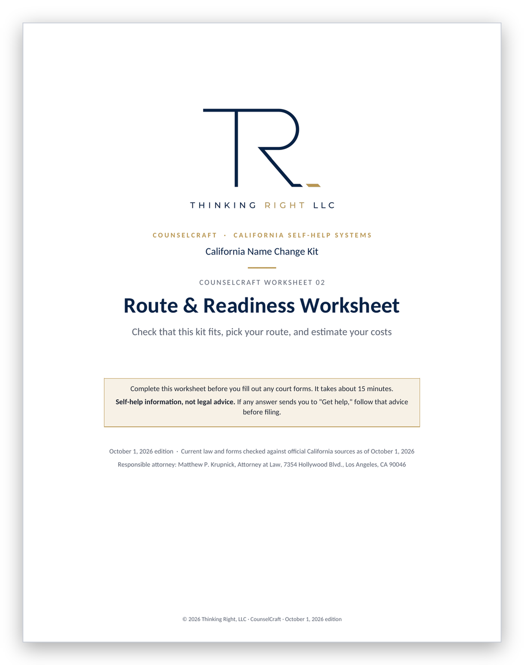 California Name Change Kit — Route and Readiness Worksheet