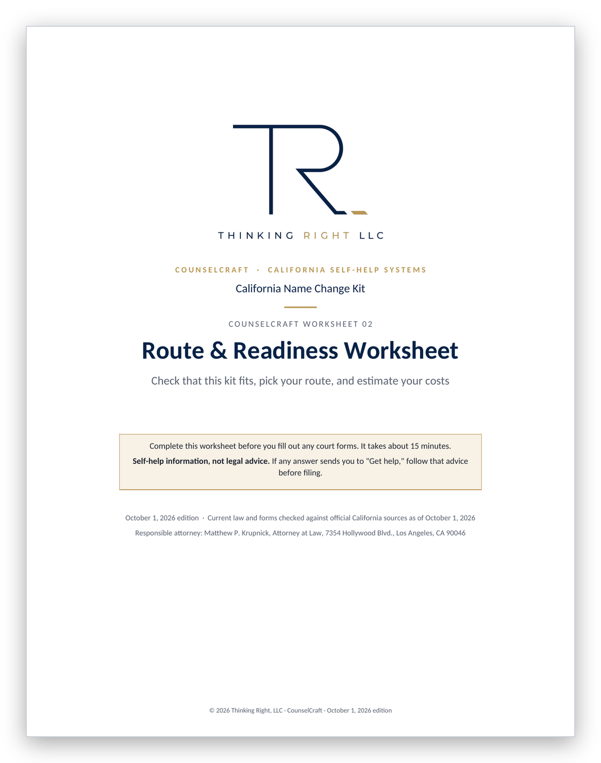 California Name Change Kit — Route and Readiness Worksheet