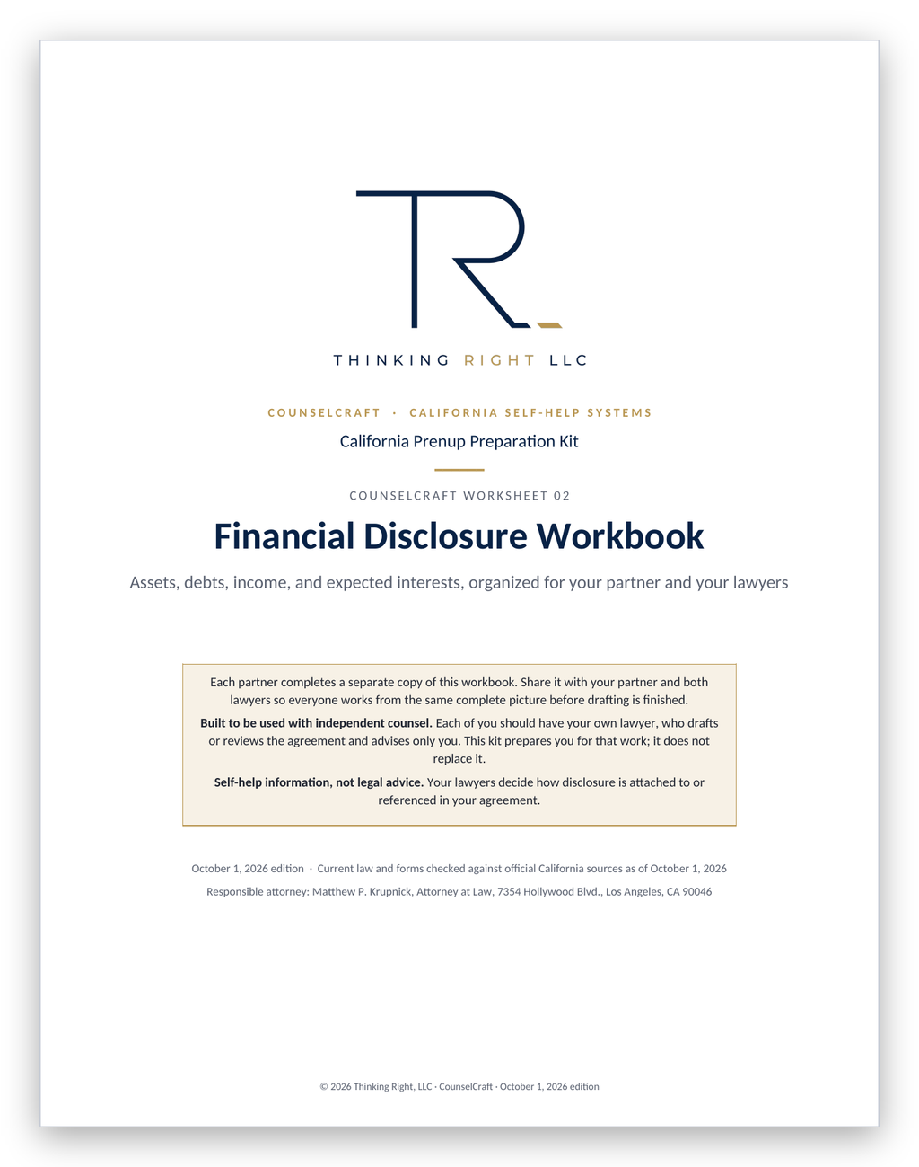 California Prenup Preparation Kit — Financial Disclosure Workbook