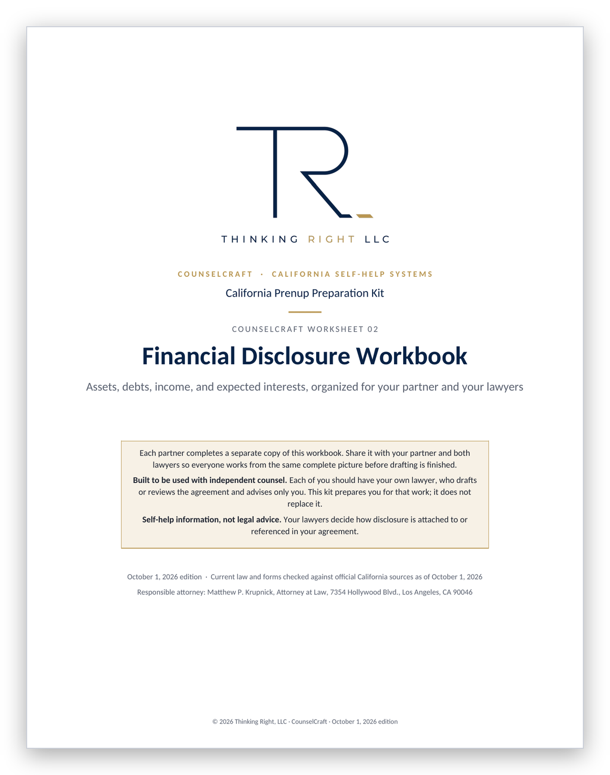 California Prenup Preparation Kit — Financial Disclosure Workbook